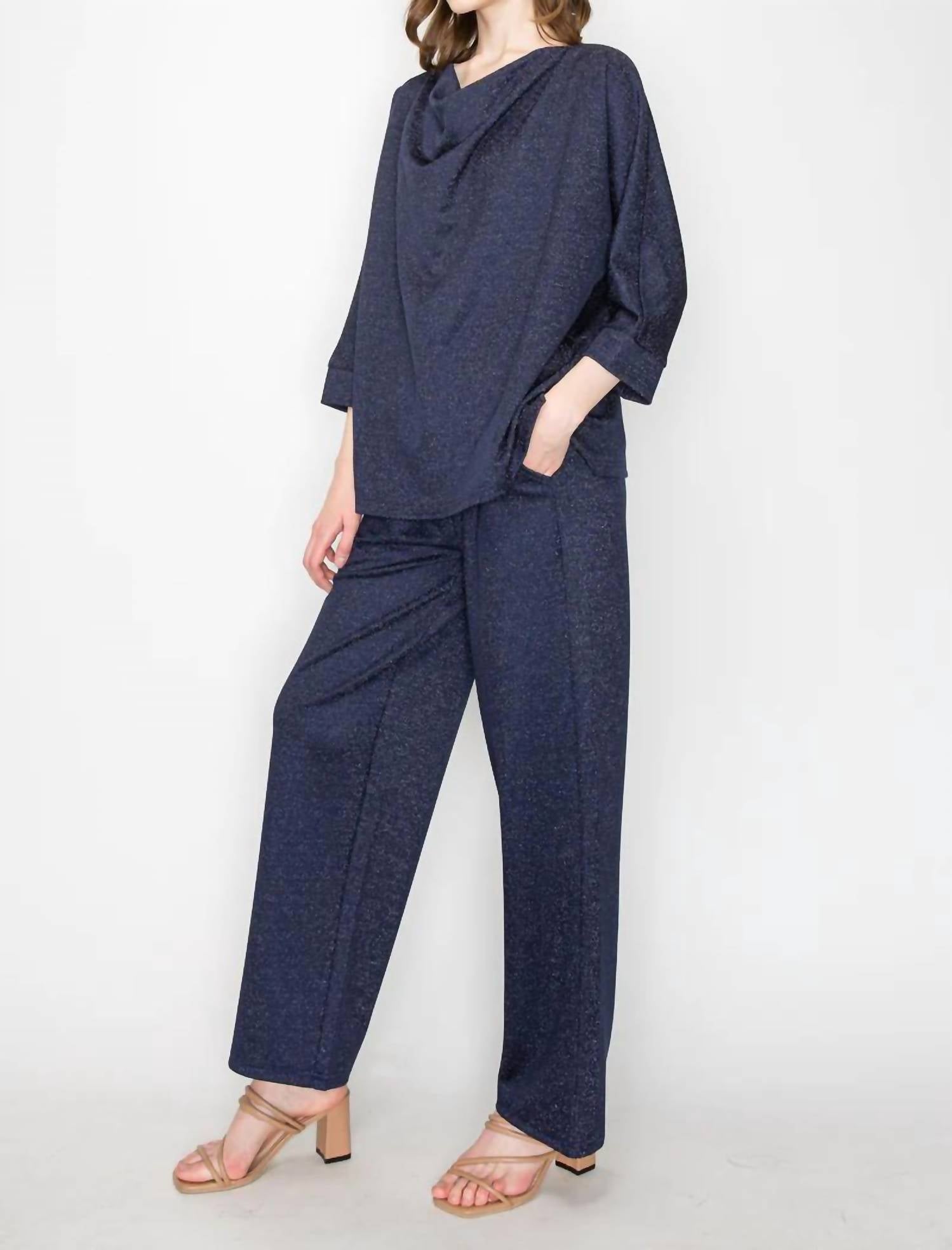 Joh Kris Sparkling Stretch Knit Pant in navy sparkle - women's pants - alternate view