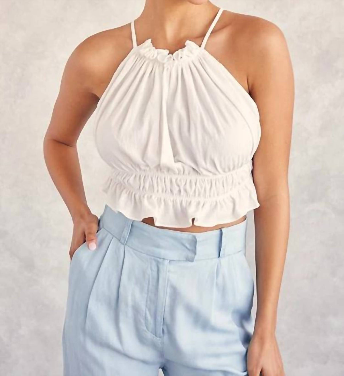 Idem Ditto - Ruched Halter Neck Summer Top