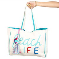 Katydid - Women's Beach Life Canvas Woven Tote Bag