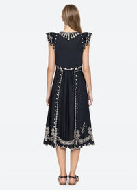 SEA Kingsley Embroidered Midi Dress in black - women's dress - detail view