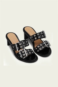 Ganni - Women's Feminine Buckle Heel Mule Sandals
