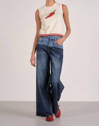 ELAN Sleeveless Chili Pepper Top in cream red - women's jacket