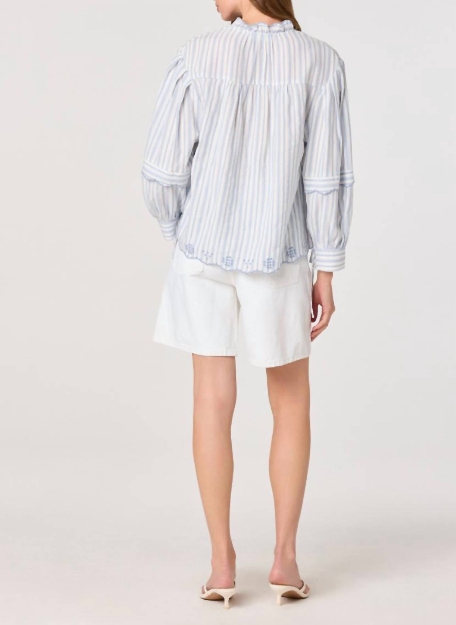 ASTR Taliyah Striped Blouse in blue white - women's blouse - detail view