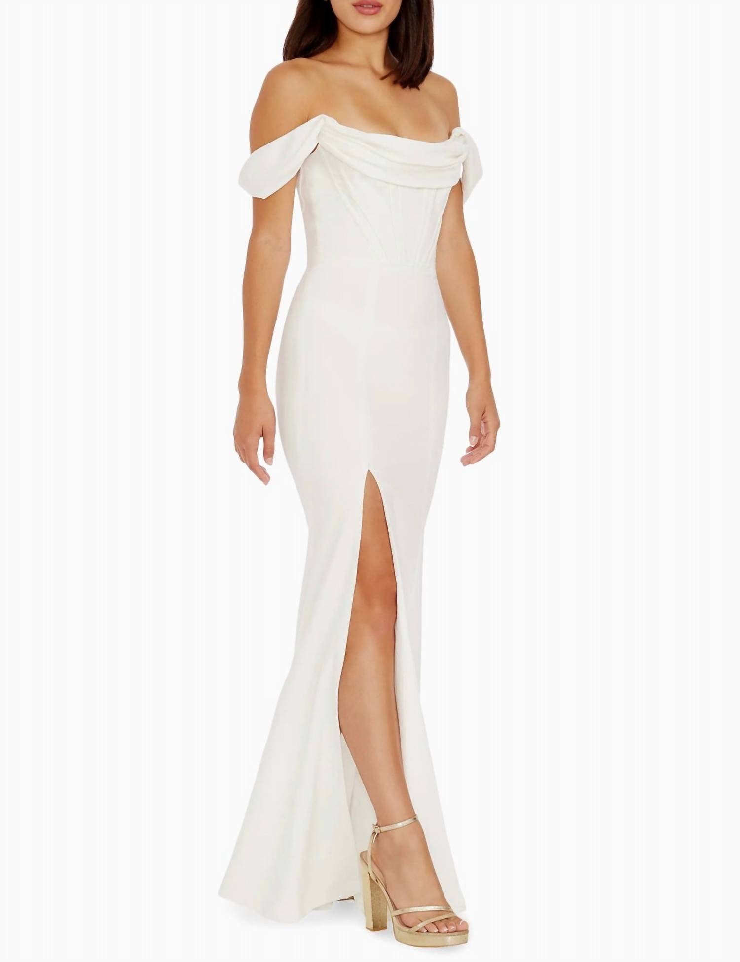 DRESS THE POPULATION Melania Bustier Mermaid Gown in white - women's dress - alternate view