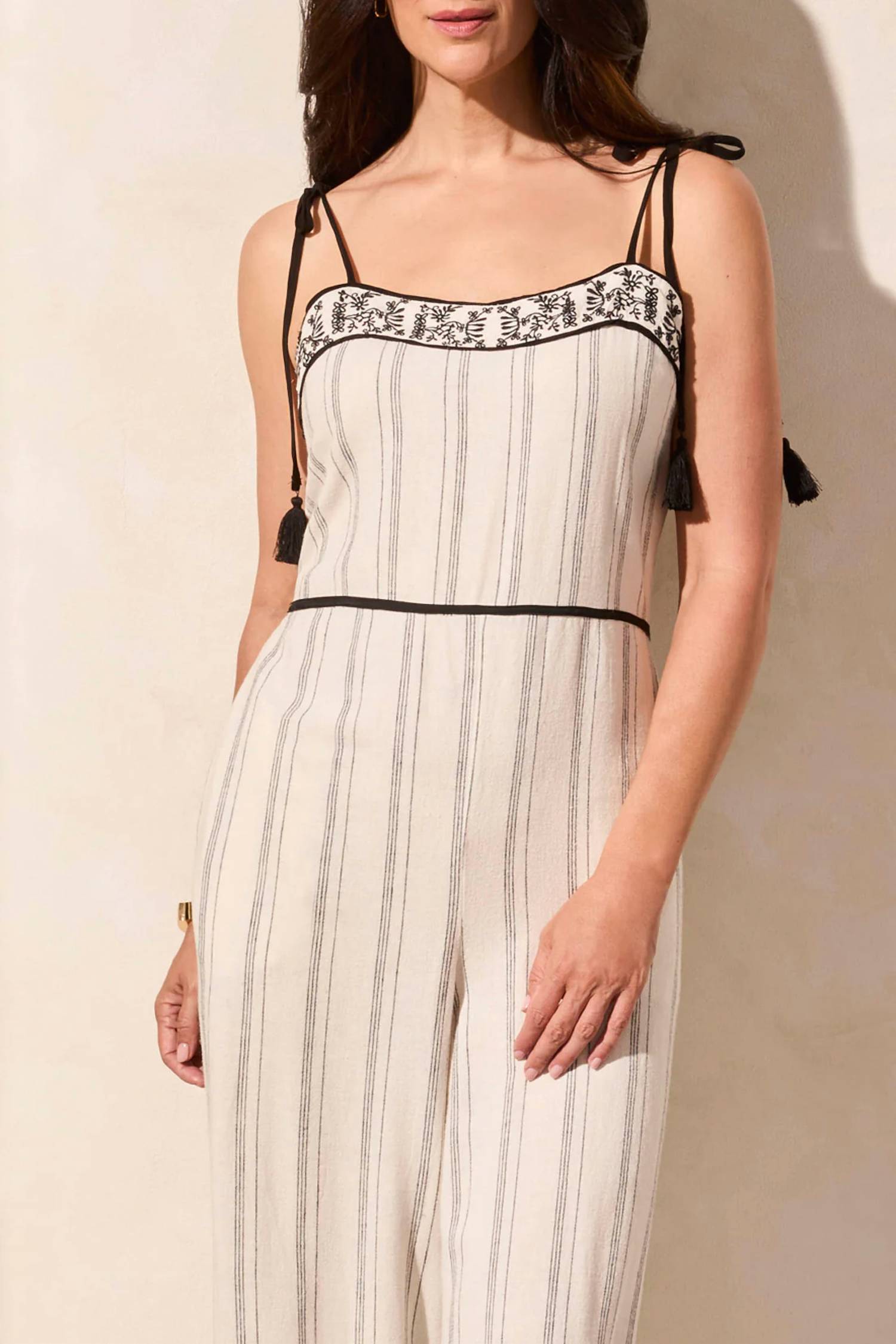 TRIBAL Sleeveless Jumpsuit With Embroidery Detail in natural with black - women's pants - view 4