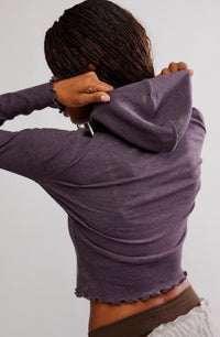 Free People Matilda Ribbed Hooded Top in grey - women's top - detail view