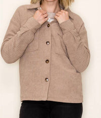 STACCATO Corduroy Fleece Lined Shacket in taupe - women's jacket - detail view