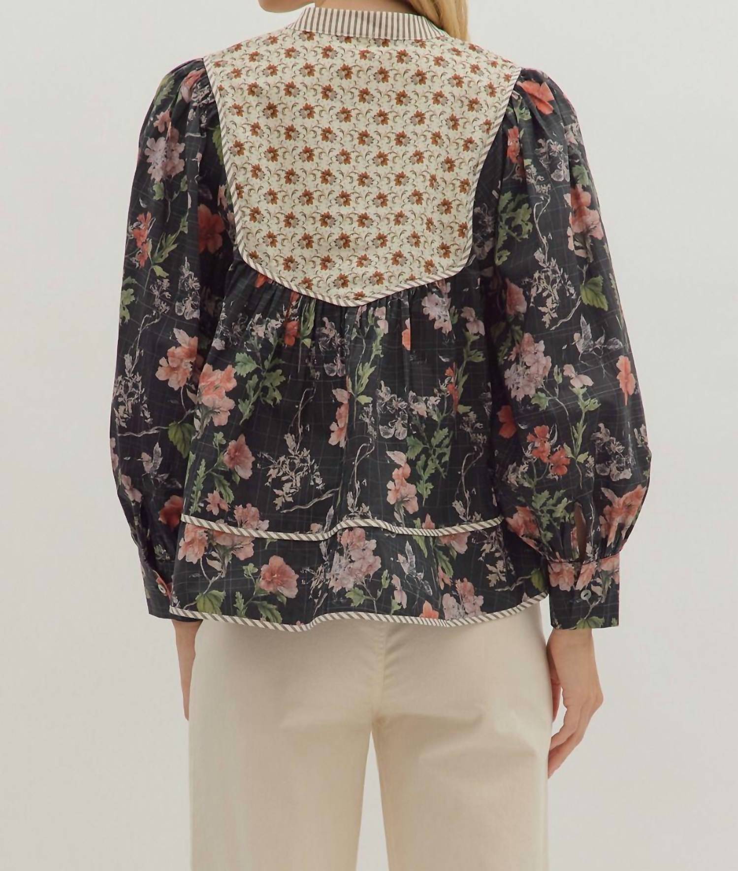 Entro - Floral Yoke Long Sleeved Top