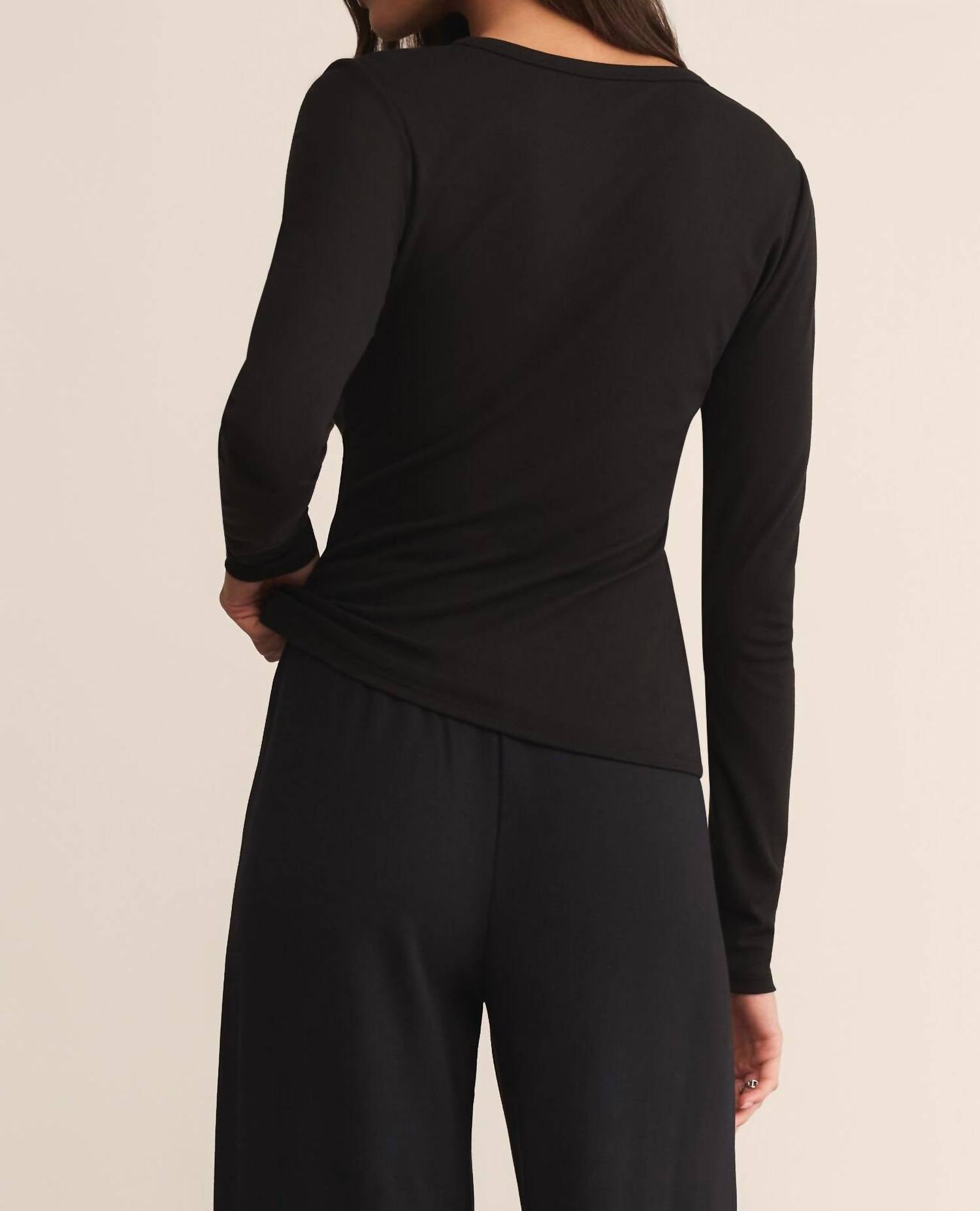 Z Supply Second Skin Crew Top in black 1 - women's long sleeve top - alternate view
