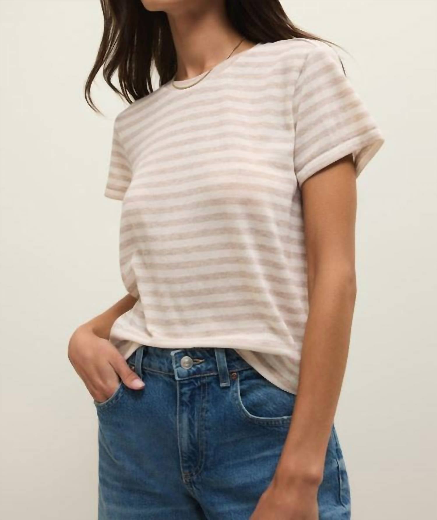 Z Supply Tourist Striped Tee in natural heather - women's t-shirt - detail view