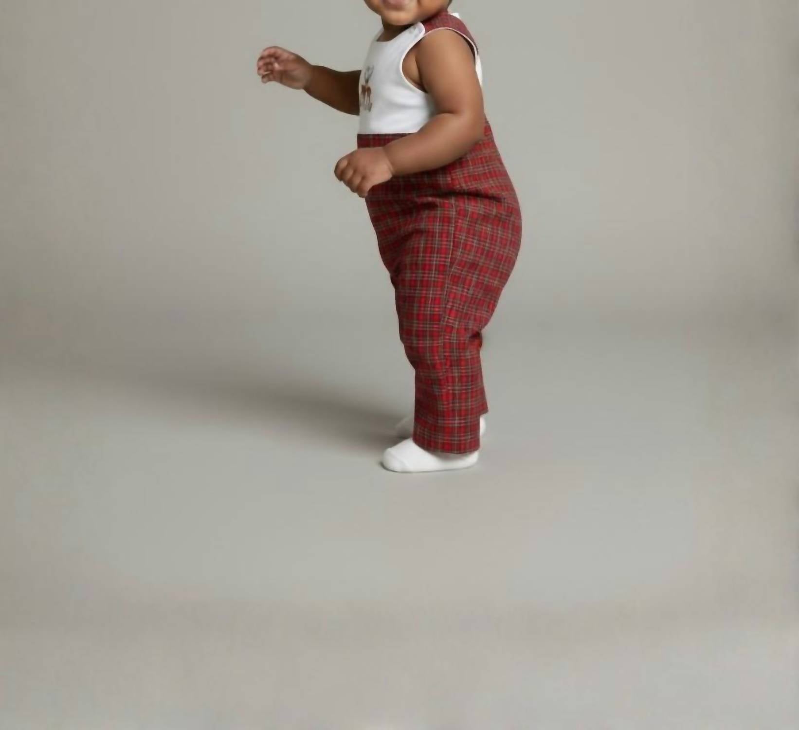 Bailey Boys Reindeer On Plaid John John Jumpsuit in white red - kids' item - detail view