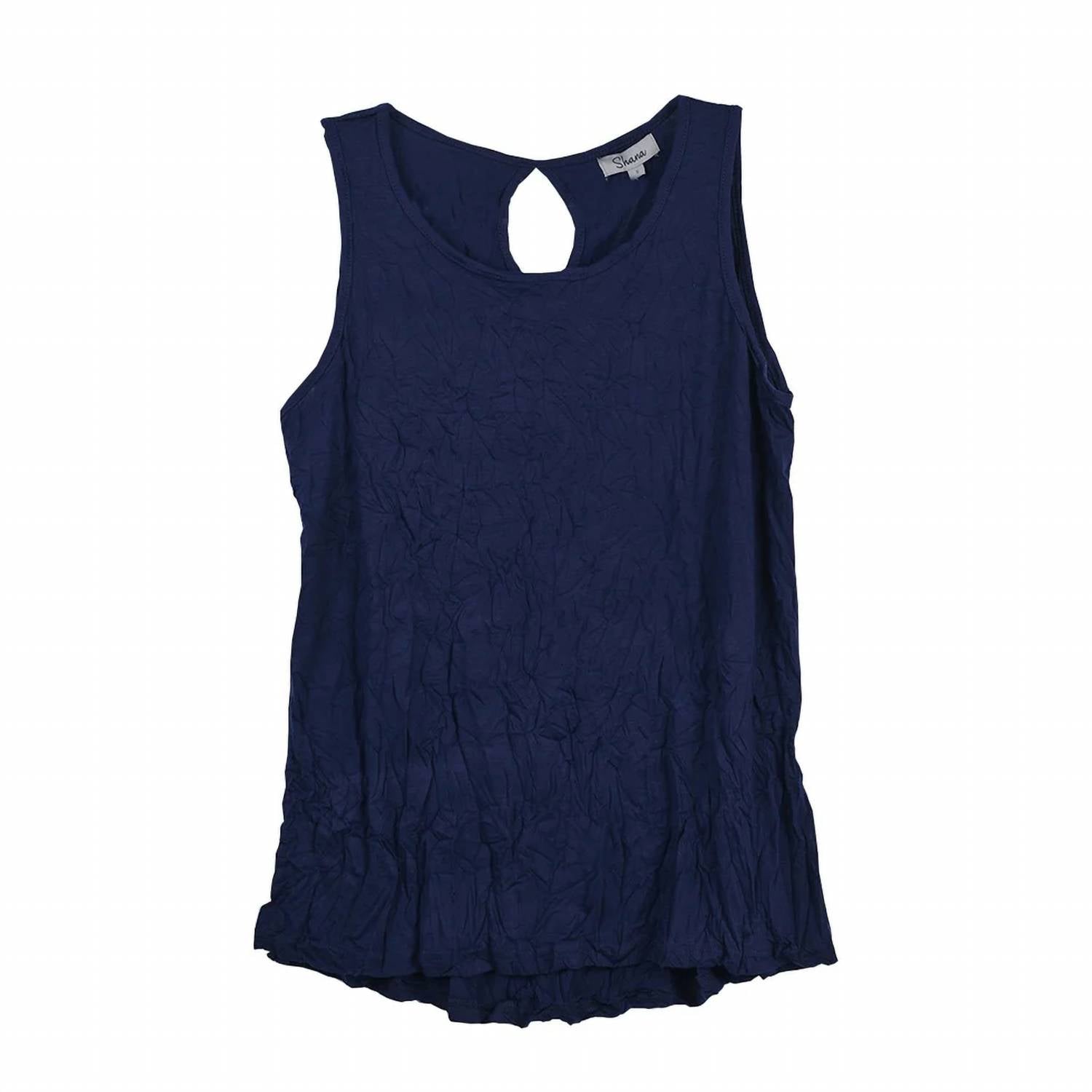 Shana Apparel Women's Crinkle Shell Top in navy - women's blouse