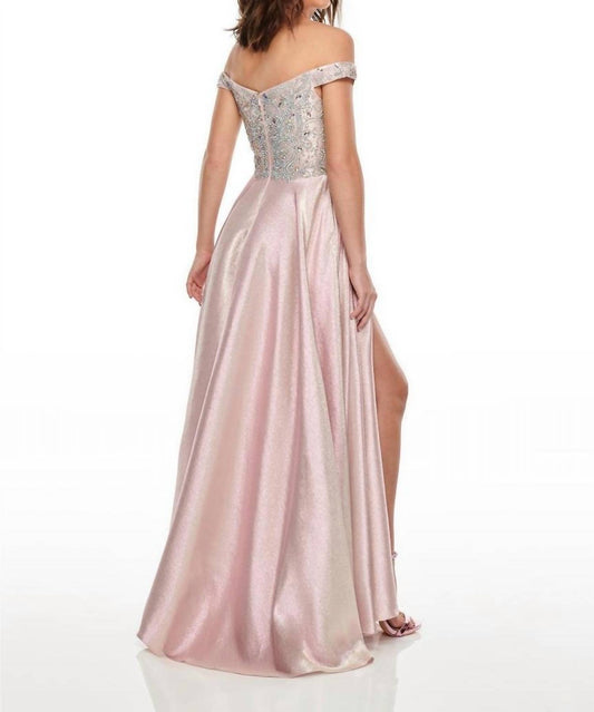 Rachel Allan - Off-the-shoulder A-line Prom Gown With Ab Crystals