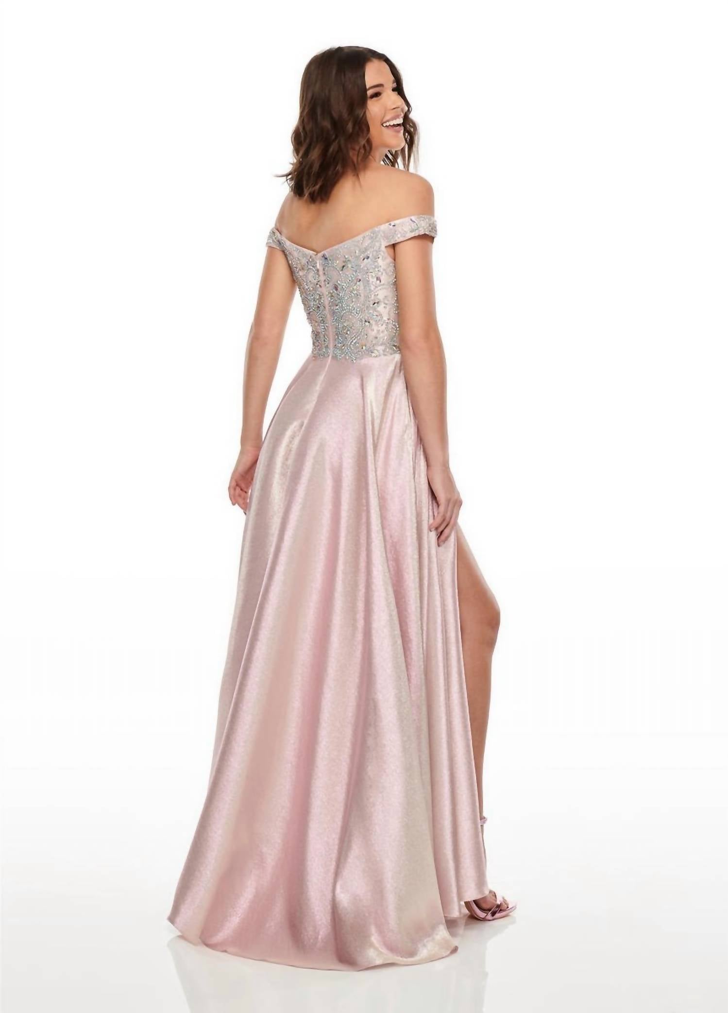 Rachel Allan - Off-the-shoulder A-line Prom Gown With Ab Crystals