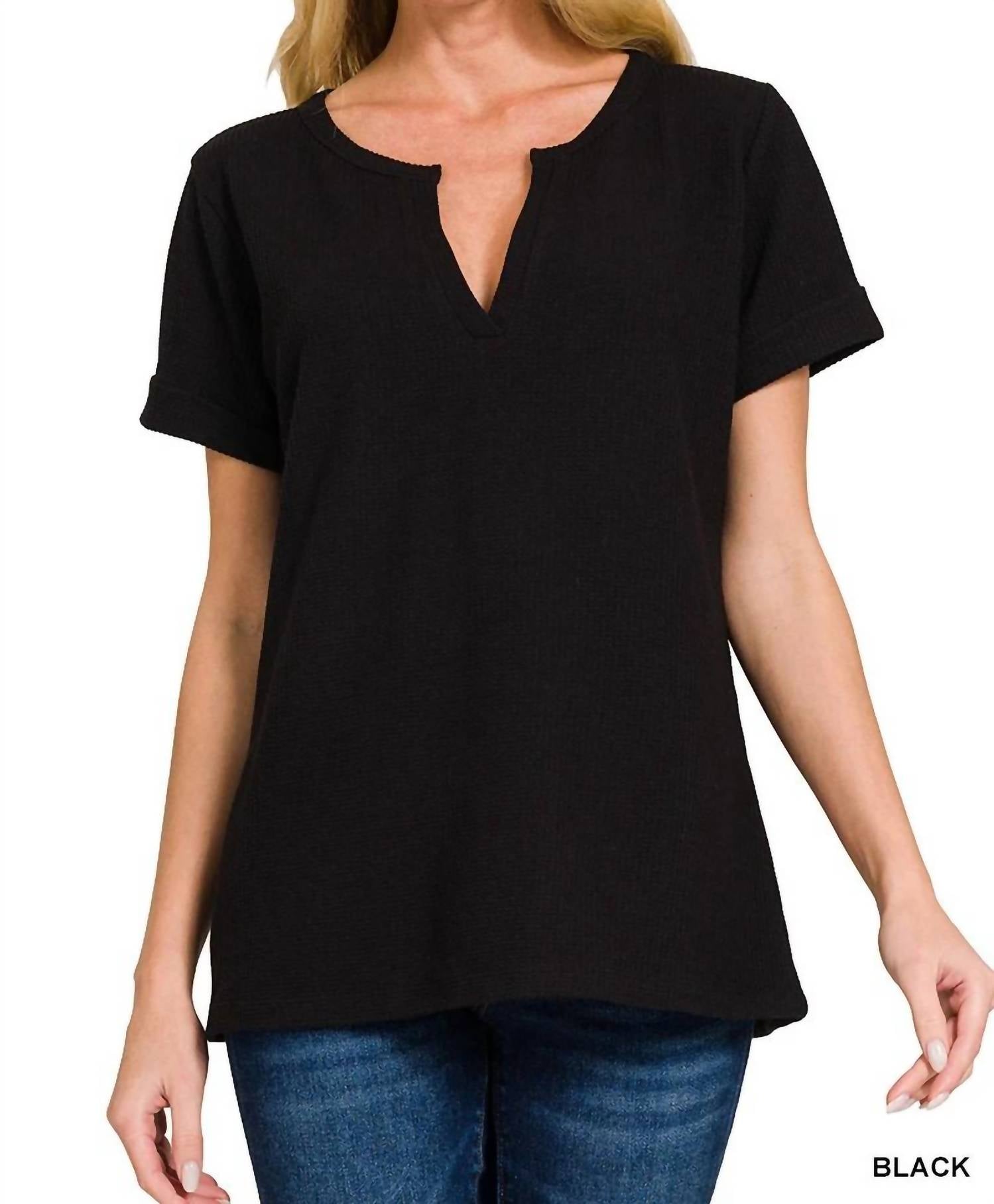 Zenana - Melange Baby Waffle Shirt