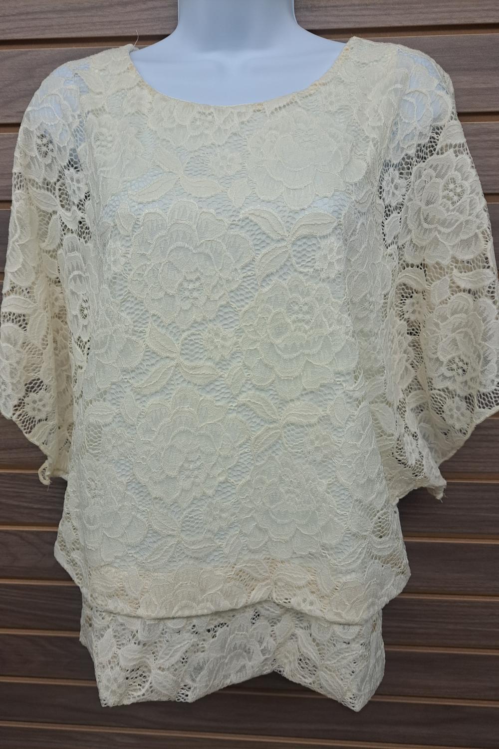 Brittany Black - Women's Kimono Sleeve Lace Top W/ Undershirt