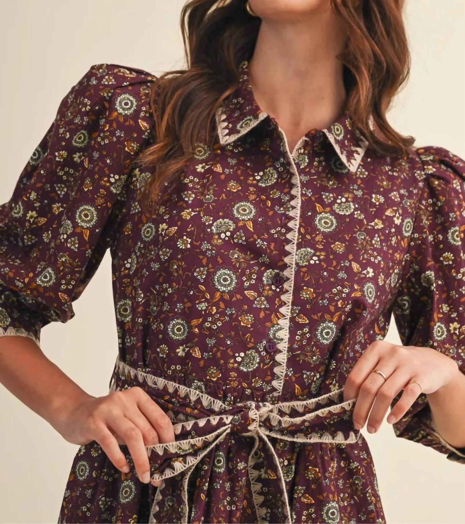 &merci Blanket Stitch Floral Mini Dress in plum - women's dress - view 4