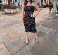 La Miel - Mesh Floral With Ruching & Zip Back Midi Dress