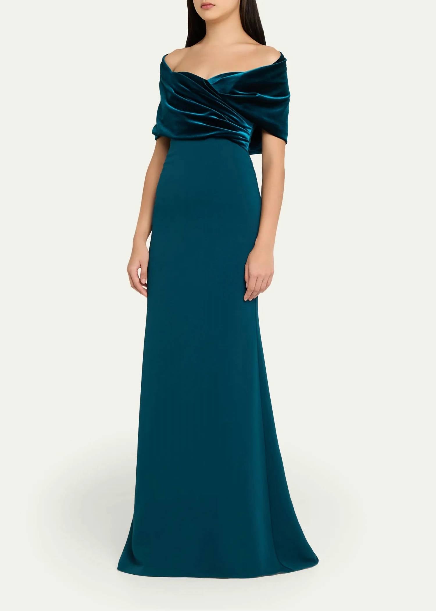 Badgley Mischka - Velvet Drape Evening Gown
