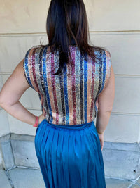 Fate - Striped Sequin Shoulder Pad Top