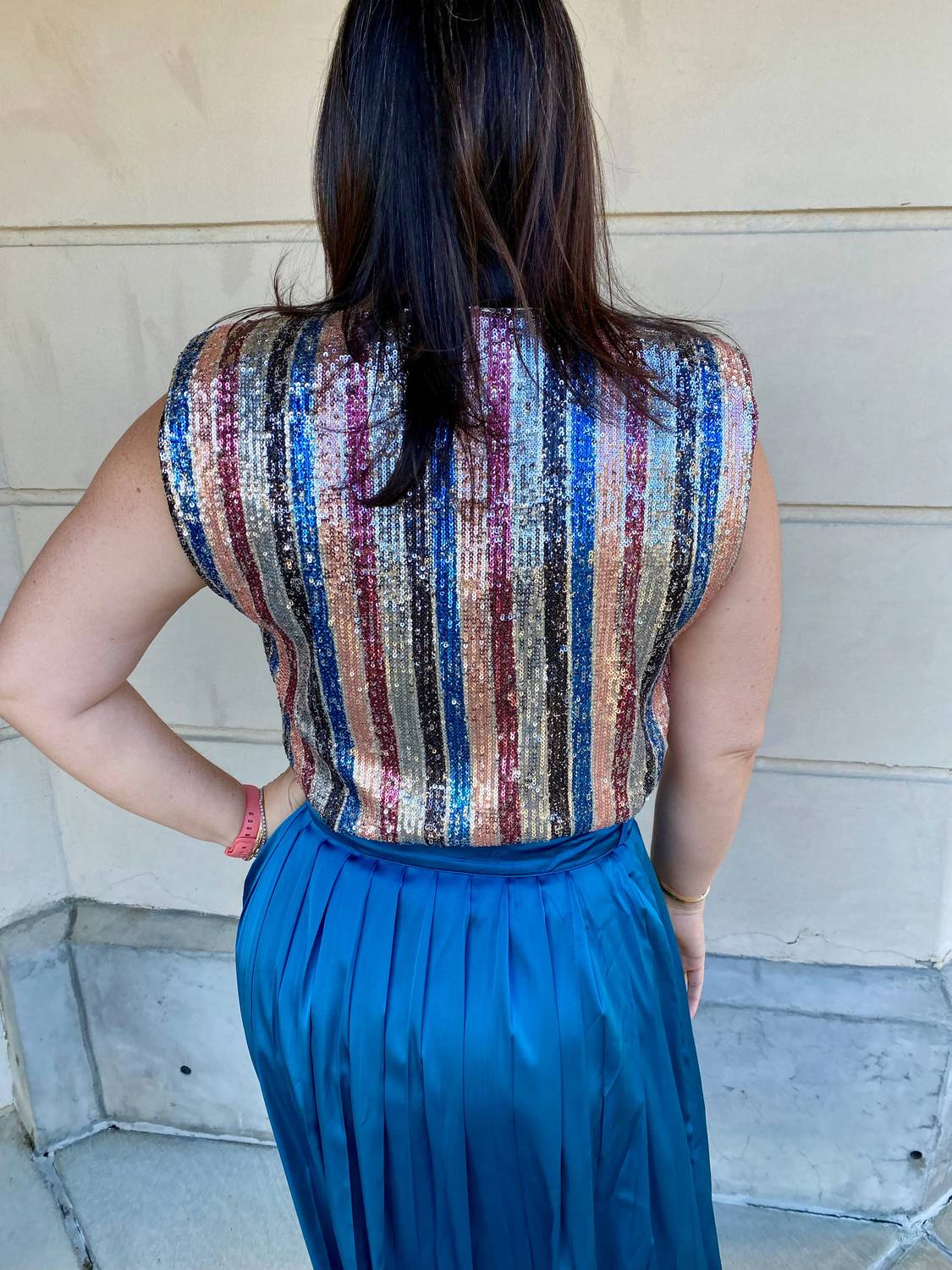 Fate - Striped Sequin Shoulder Pad Top