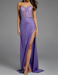 Jovani - Strapless Corset With High Slit Prom Dress