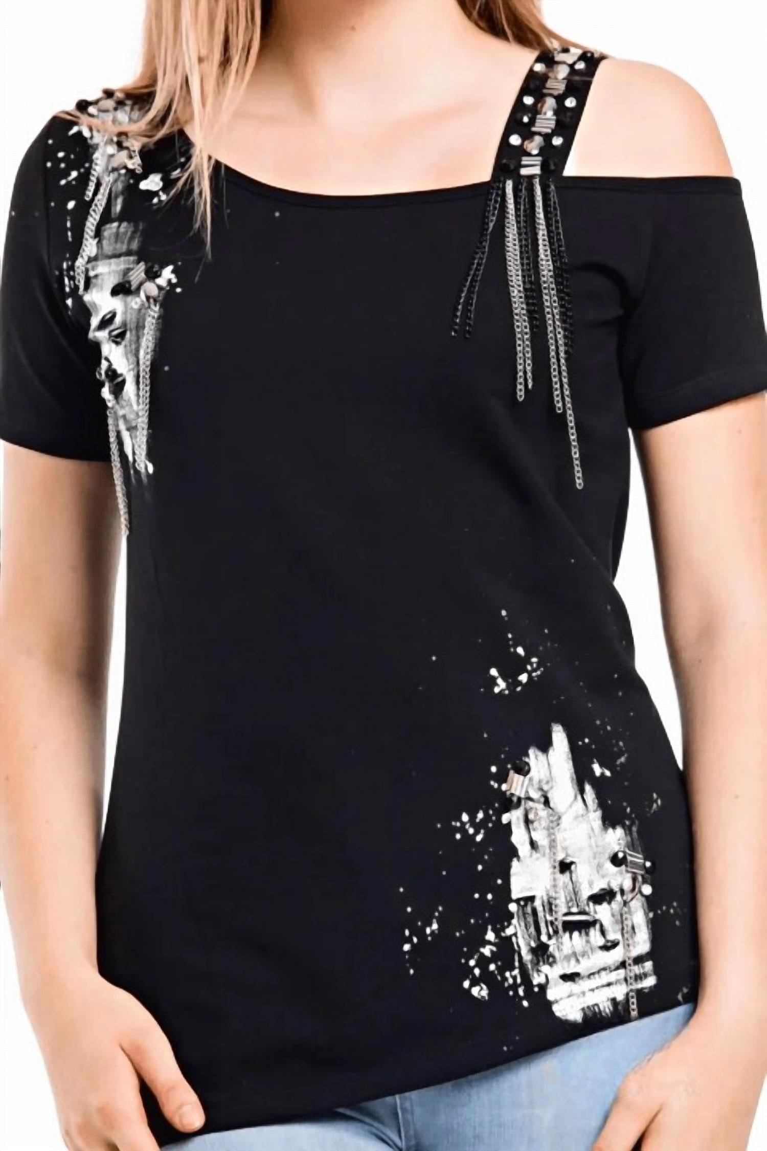 Olyss - Tania One-Shoulder Studded Tee