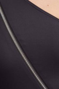 MICHAEL KORS Zip Front One Shoulder One Piece Swimsuit in black - women's swimwear - alternate view