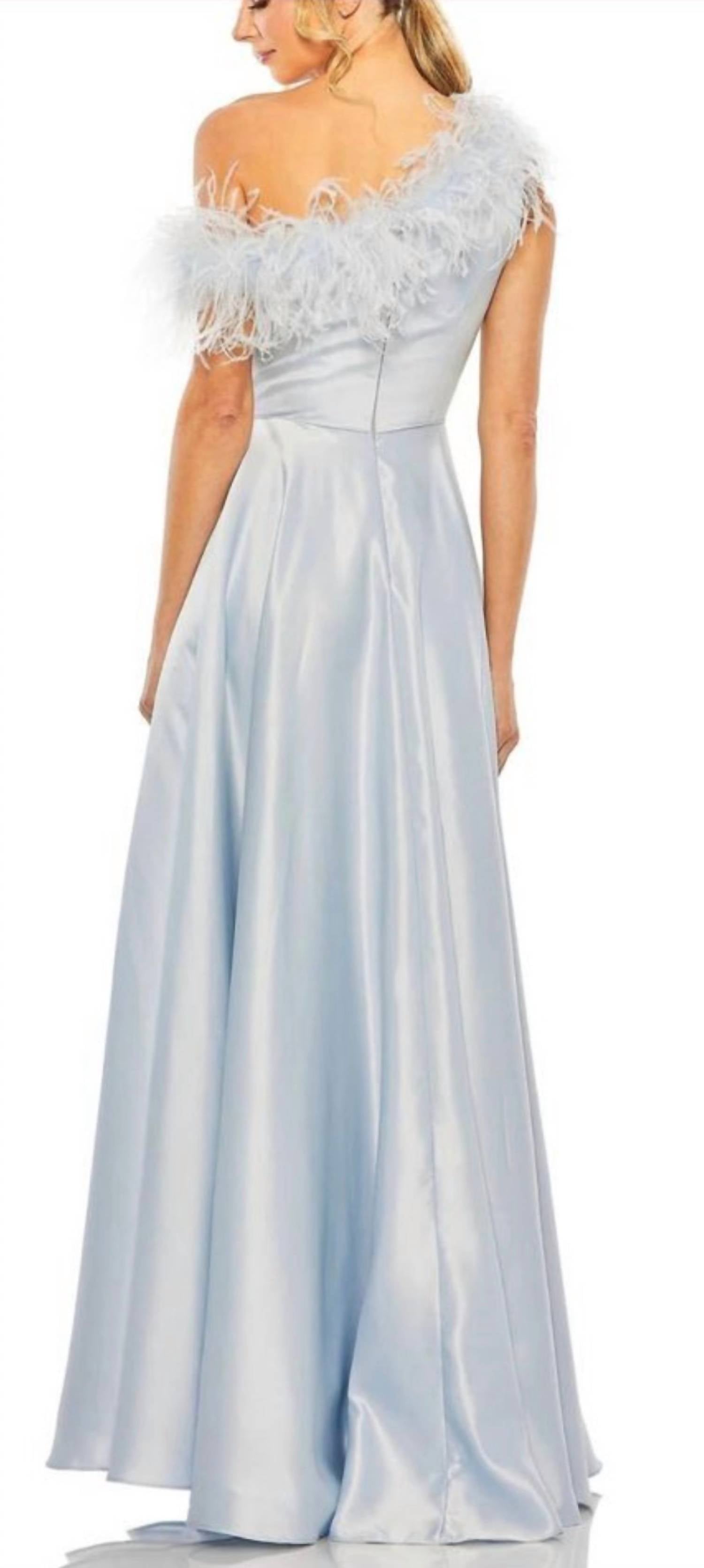 MAC DUGGAL One Shoulder A Line Gown in powder blue - women's dress - alternate view