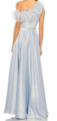 MAC DUGGAL One Shoulder A Line Gown in powder blue - women's dress - detail view