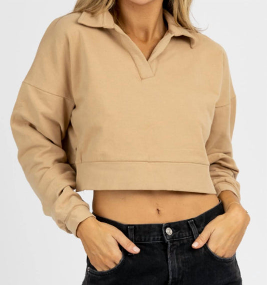 Bailey Rose - LONG SLEEVE COLLARED KNIT CROP TOP