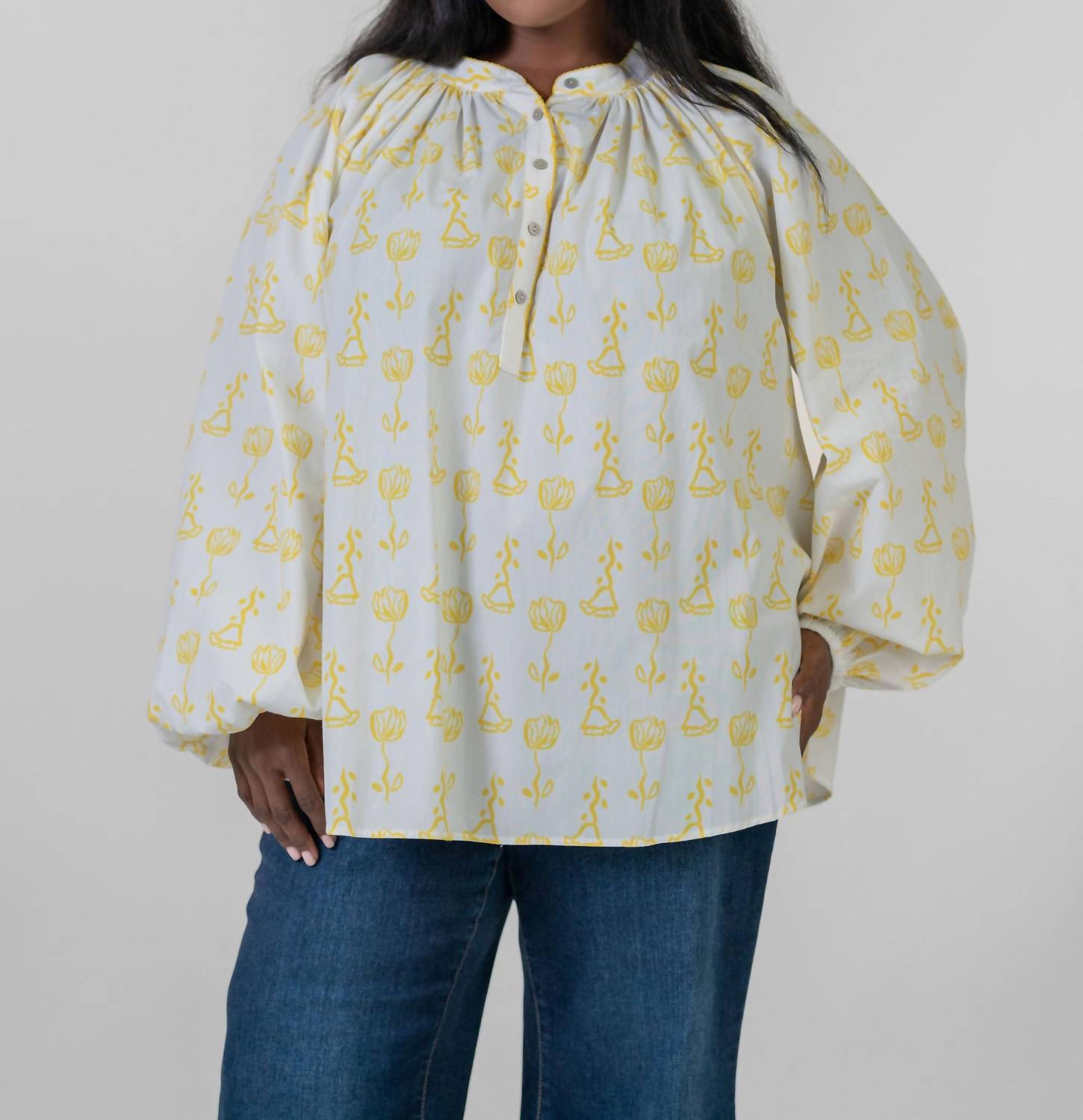 De Loreta - Kaia Trigo Amarillo Print Long Sleeve Blouse