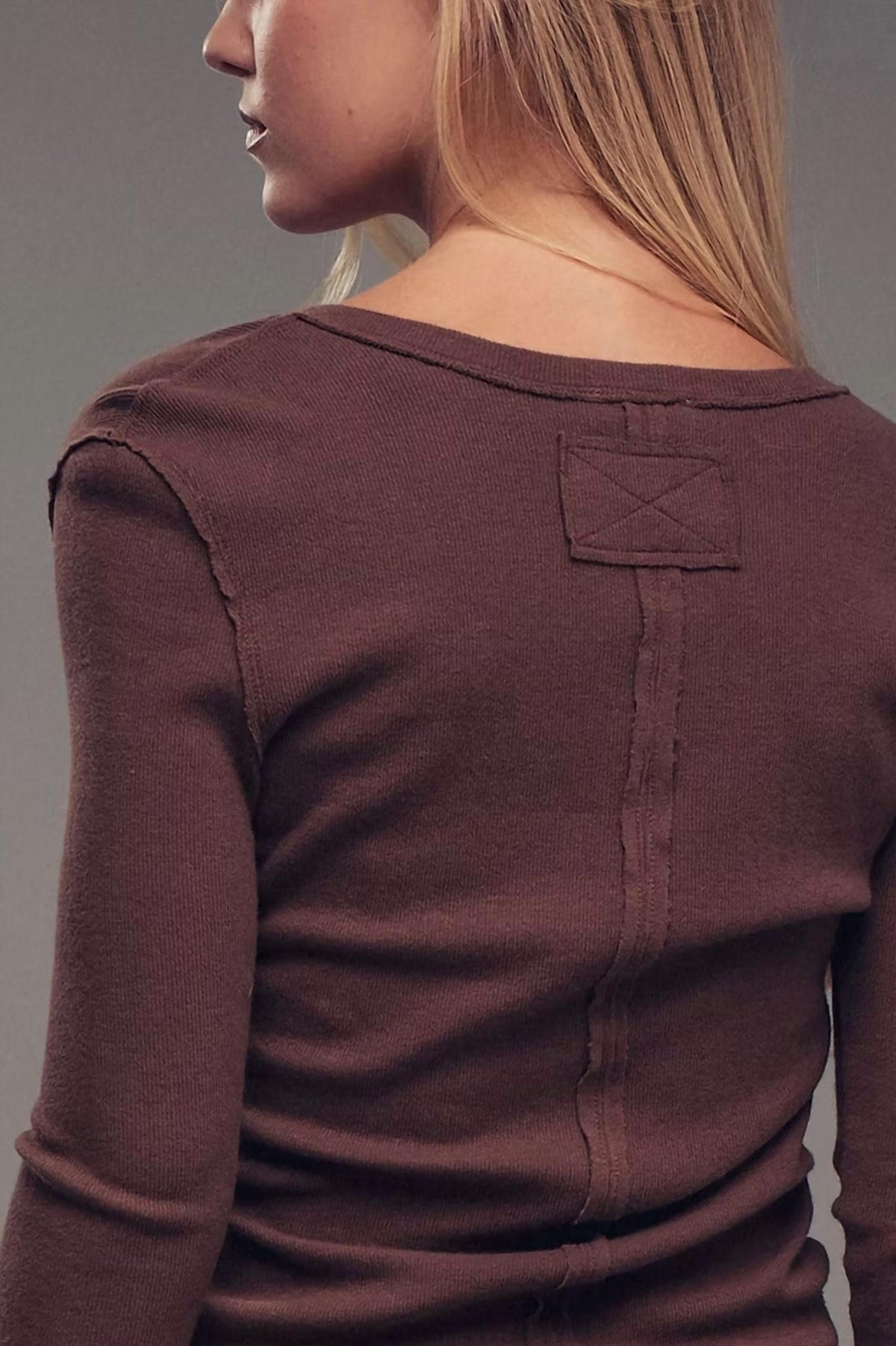 Urban Daizy - Ribbed Henley Long Sleeve Top