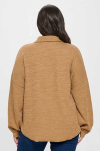 Blu Pepper - Evelyn Collared Raw Edge Knit Top - Plus