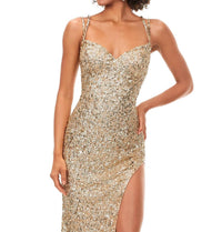 ASHLEYlauren Sweetheart Sequin Gown With Slit in gold - women's dress - alternate view