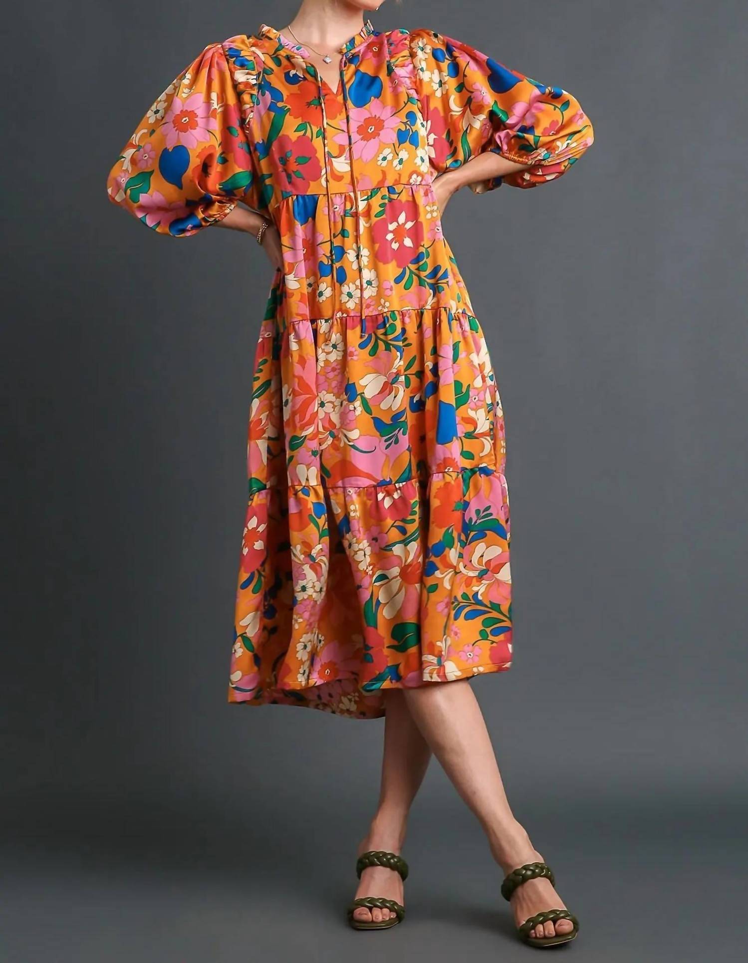 Umgee - Satin Floral Babydoll Dress