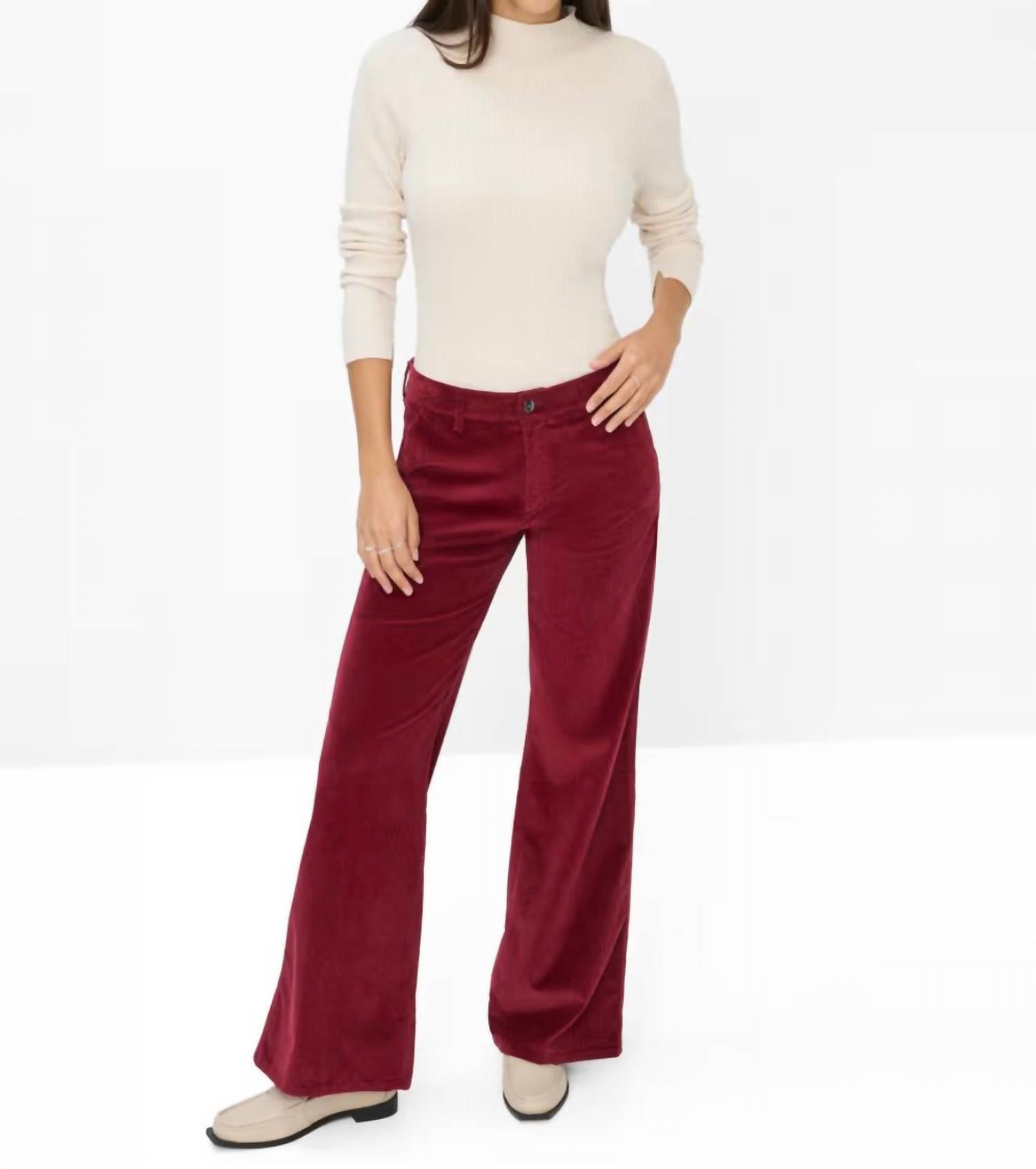 Brax Corduroy Wide Leg Palazzo Pants in mulberry - women's pants - alternate view