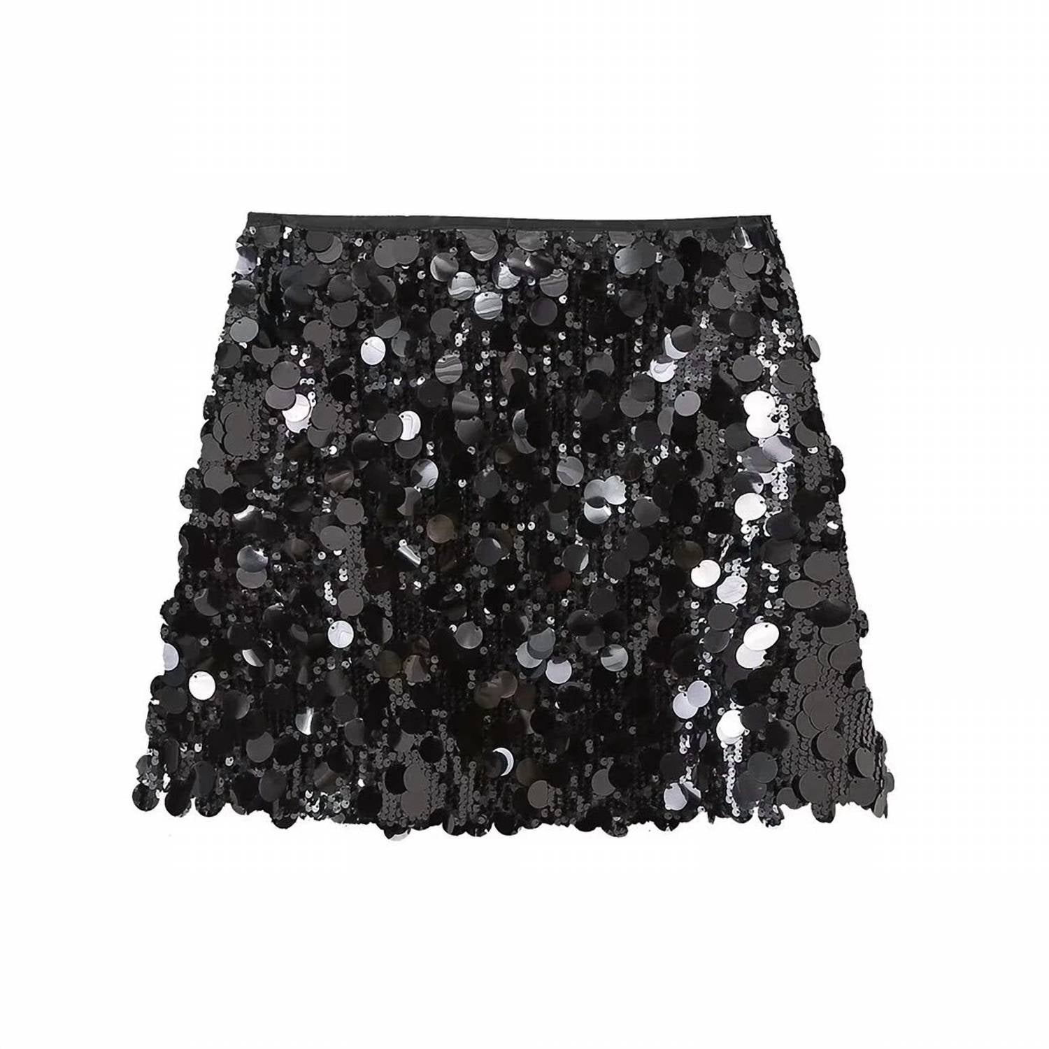 line and dot Sequin Mini Skirt in black - women's skirt - alternate view