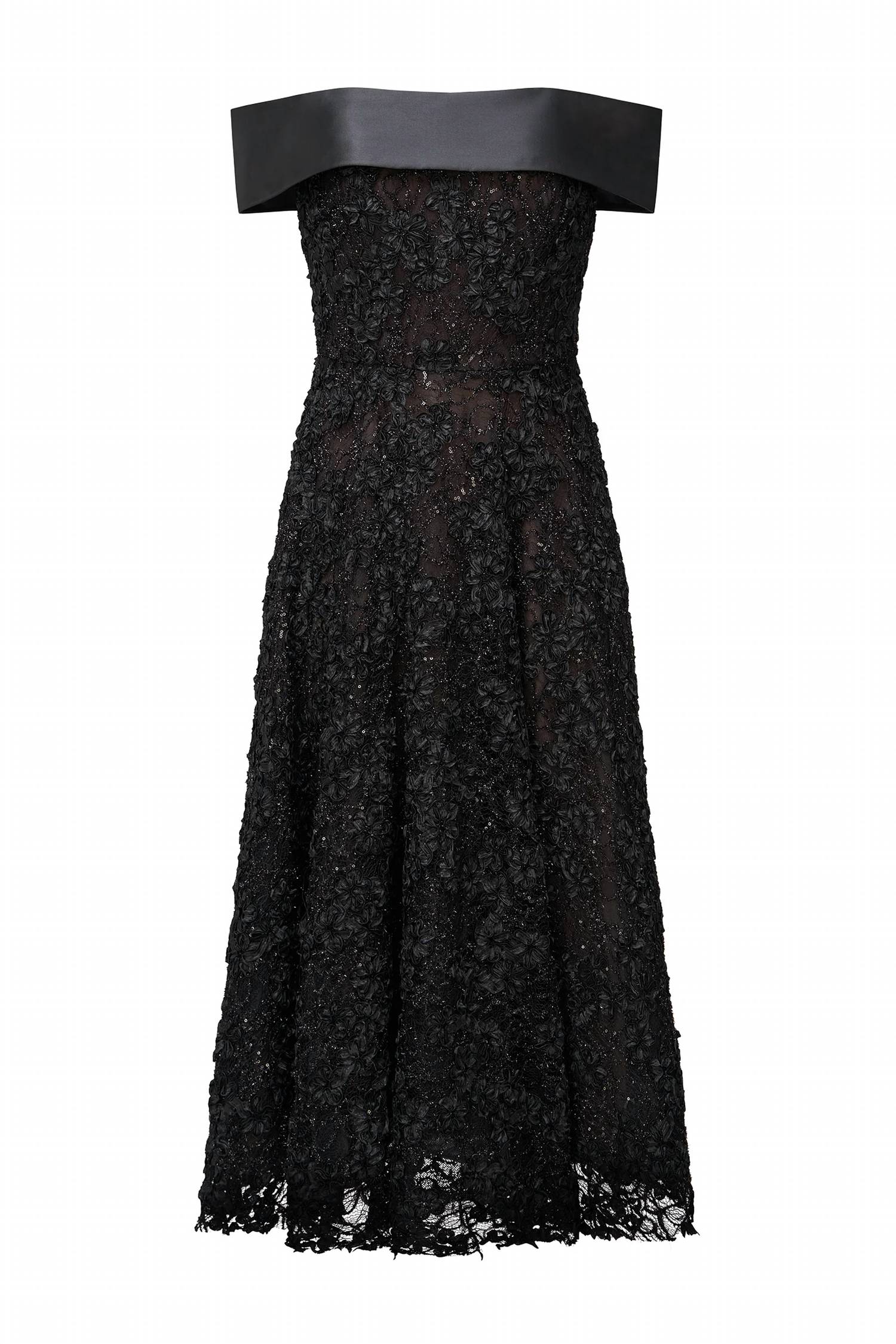 Theia - Roxy Off Shoulder A Line Floral Lurex Midi Dress