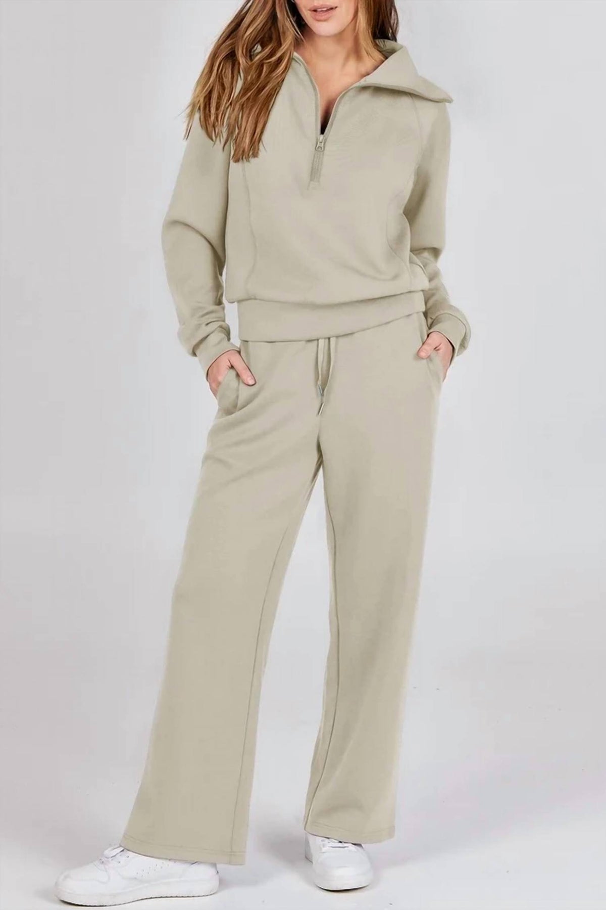 Rosa Clothing - Daily Sweat Long Sleeve Sweatshirt Wide Leg Relaxed Pants Set