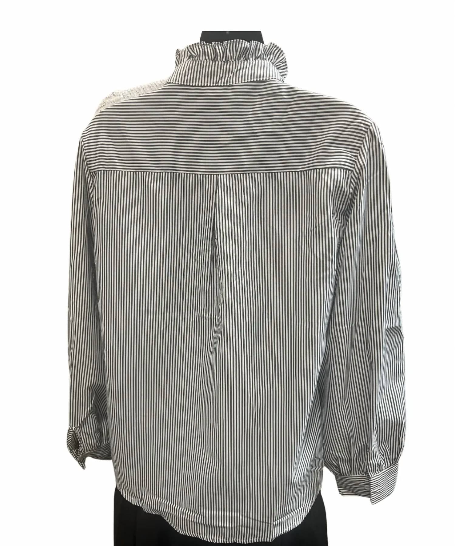 Vivid - Women's Stripe Ruffle Blouse