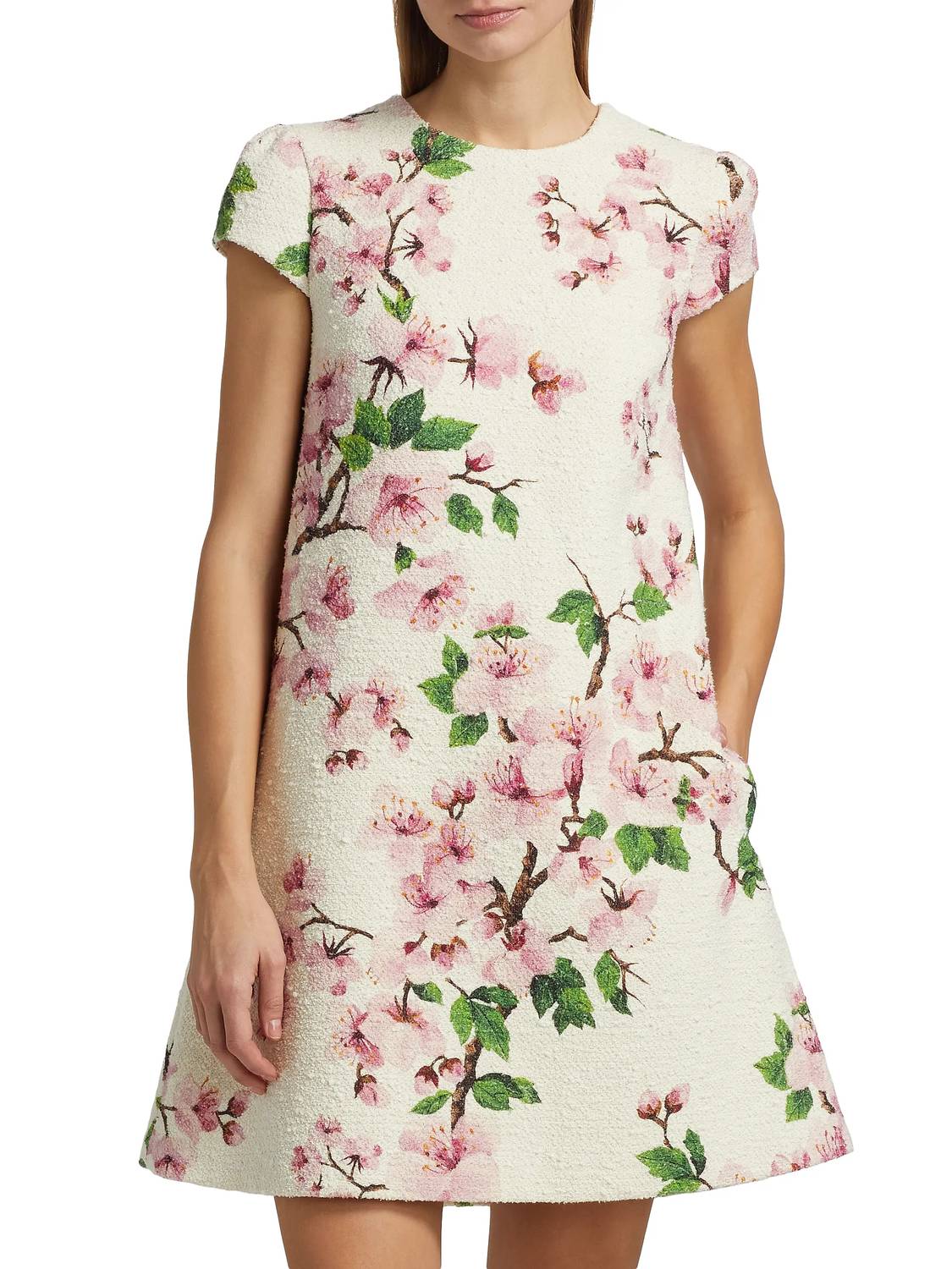 Oscar De La Renta - Cherry Blossom Cap Sleeve Embroidered Dress