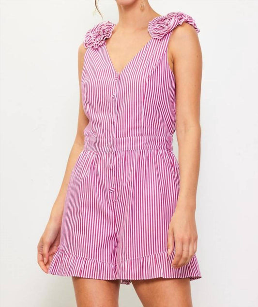 Skies Are Blue - Striped Romper with Rosettes