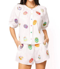 Queen Of Sparkles - Multi Easter Egg Button Up Cotton Top
