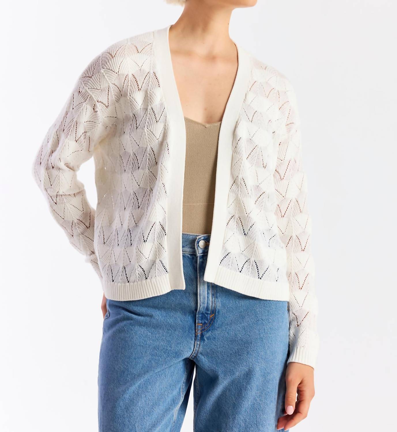 Wispr Chevron Stitch Cardigan in ivory - women's cardigan - view 4