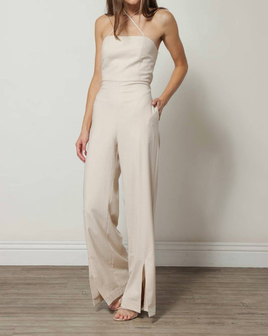Line And Dot - Seline Front Slit Halter Jumpsuit