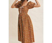 In February - Golden Hour Floral Puff Sleeve Midi Dress With Pockets
