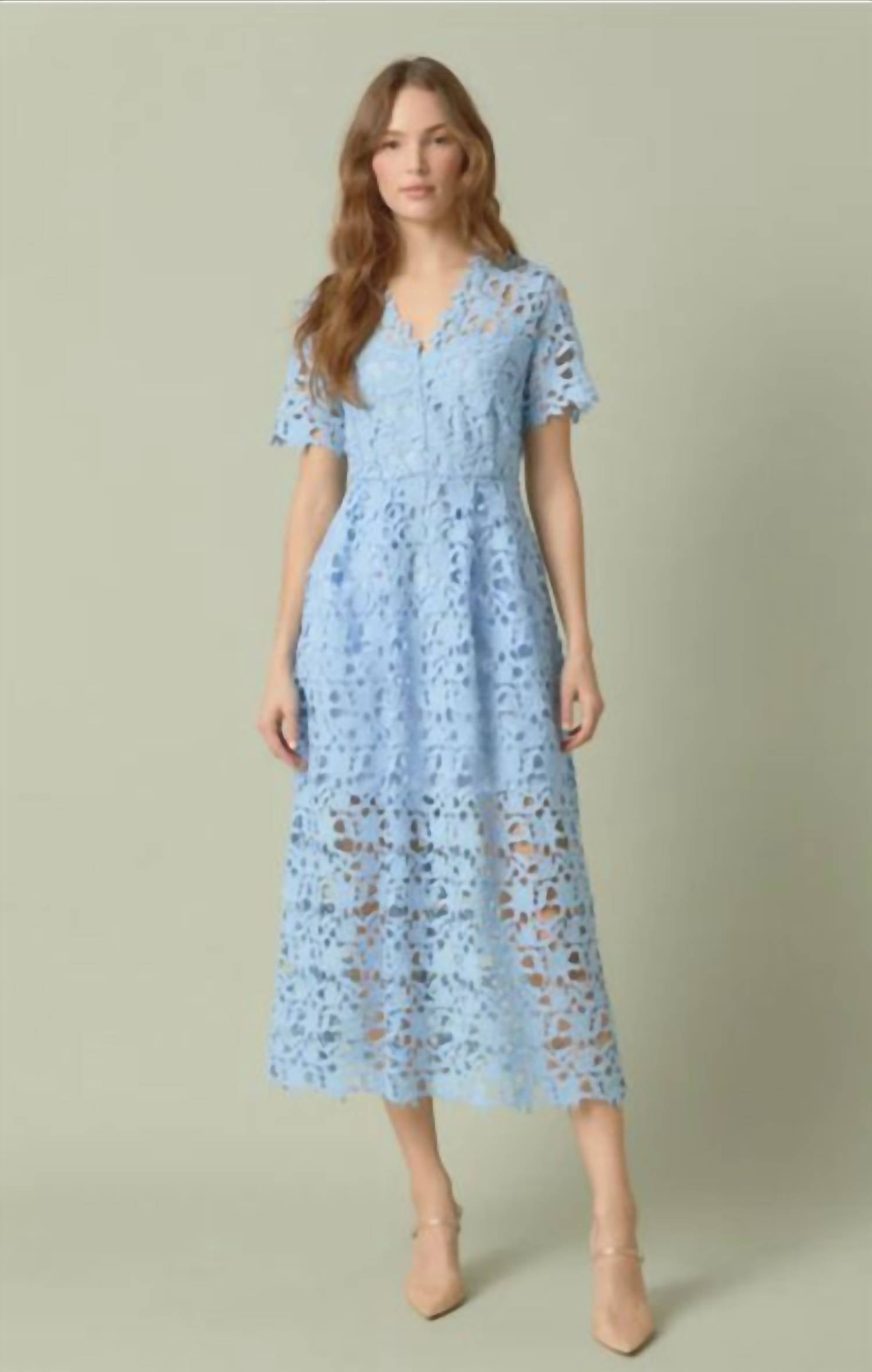 Endless Rose - All Over Lace Short Sleeve Midi Dress