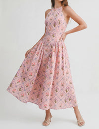 Le Cliche Floral Jacquard Halter Dress in pink - women's dress - view 6