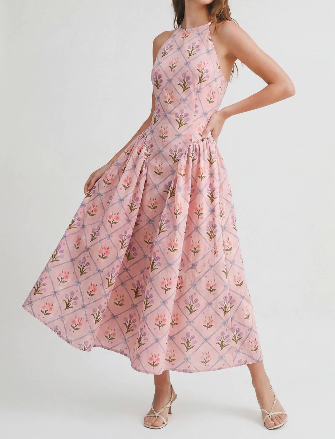 Le Cliche Floral Jacquard Halter Dress in pink - women's dress - view 6